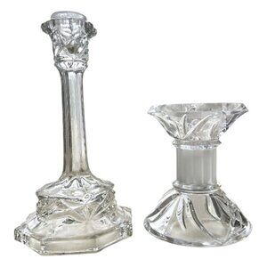 Vintage Etched Clear Crystal Taper Candle Holders Holiday Gift Classic Decor